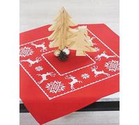 KAMACA Stickpackung Kreuzstich vorgezeichnet Baumwolle komplettes Stickset mit Stickvorlage Stickerei-Kit zum Selbersticken Erwachsene (Rentiere rot MD 72x72 cm)