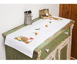 KAMACA Stickpackung Kreuzstich vorgezeichnet Baumwolle komplettes Stickset mit Stickvorlage Stickerei-Kit zum Selbersticken Erwachsene (Igel im Wald TL 40x100 cm)