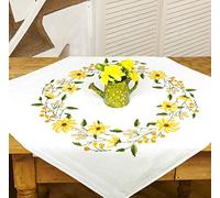 KAMACA Stickpackung SONNENSCHEIN Kreuzstich vorgezeichnet aus 100% Baumwolle Mitteldecke 80 x 80 cm Stickset mit Stickvorlage