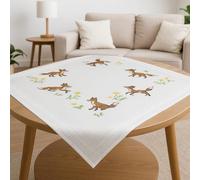 KAMACA Stickpackung Tischdecke Kreuzstich Tiere vorgedruckte Stickdecke inkl. Stickgarn Stickvorlage und Anleitung Stickset zum Selbersticken für Erwachsene (Spielende Füchse MD 80x80 cm)