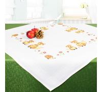 KAMACA Stickpackung Tischdecke Kreuzstich vorgezeichnet komplettes Stickset mit Stickvorlage Stickerei-Kit zum Selbersticken Erwachsene (Tiere des Waldes MD 80x80 cm)