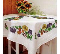 KAMACA Stickpackung Tischdecke Sommerzeit Kreuzstich vorgezeichnet aus Baumwolle Stickset mit Stickvorlage (Mitteldecke 80x80 cm)