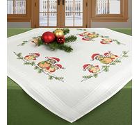 KAMACA Stickpackung Weihnachten Kreuzstich vorgezeichnet komplettes Stickset mit Stickvorlage Stickerei-Kit zum Selbersticken (Weihnachtseulen mit Mütze MD 80x80 cm)