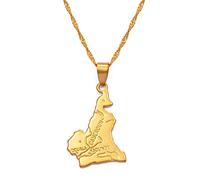 Kamerun Karte Anhänger Halsketten - Ethnisches Muster Flagge Region Kamerun Karten Pullover Kette Charm Hip Hop Trendy Schmuck für Damen Herren Schlüsselbeinketten Halsketten,Gold,45cm
