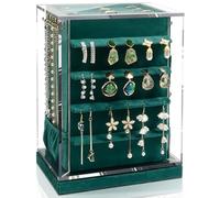 KAMIER Schmuckaufbewahrung 360° Drehbar, Schmuckkasten 5 Schubladen, Grosses Schmuckkästchen Aufbewahrung Ohrring, Seitliche Öffnung Glasfenster, offenes Design, Vertikale Jewelry organizer(Grün)