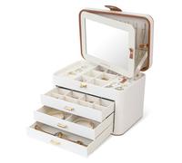 KAMIER Schmuckkästchen für Damen, große Schmuckschatulle mit 4 Ebenen, Schmuckbox mit Spiegel und Schloss, Griff Schmuckkästchen für Ringe, Ohrringe, Halsketten, Armbänder
