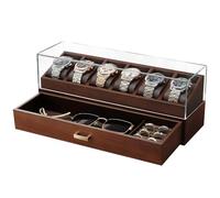KAMIER Uhrenbox 6 Uhren für Herren,Uhrenaufbewahrungsbox mit Schublade,2 Stöckige Holz Uhren Box mit Glasdeckel,Groß Schmuckkasten Herren,Uhrenetui Geschenk für Männer Frauen- Walnuss