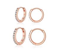 Kamise 925 Sterling Silber & Rosegold Creolen Ohrringe Set mit Zirkonia, Unisex Klein Schlafen Kreolen, 2 Paare 925 Sterling Silber Creolen Ohrringe Set mit Zirkonia, 12, 14mm