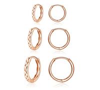 Kamise Creolen Silber 925 Ohrringe für Damen, 3 Paare 925 Sterling Silber Creolen Ohrringe Set, Rose Gold Unisex Klein Kreolen, Silber Creolen Ohrringe für Damen Mädchen, Durchmesser in 10, 12, 14mm
