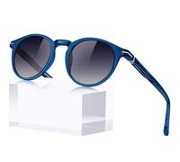KANASTAL Polarisierte Sonnenbrille Damen Herren für Kleine Gesichter Retro Runde Sonnenbrille Leichtgewicht TR90 Rahmen mit Acetat Bügel UV400 Schutz, Durchscheinend Blau Rahmen Helles Schwarz Gläser
