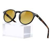 KANASTAL Polarisierte Sonnenbrille Damen Herren für Kleine Gesichter Retro Runde Sonnenbrille Leichtgewicht TR90 Rahmen mit Acetat Bügel UV400 Schutz, Glänzend Schwarz Rahmen Helles Gelbe Gläser