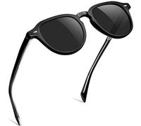 KANASTAL Sonnenbrille Damen Polarisierte Vintage Retro Runde Herren Sonnenbrille Leichtgewicht TR90 Rahmen mit Acetat Bügel UV400 Schutz, Glänzend Schwarz Rahmen und Schwarz Gläser