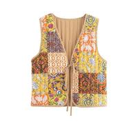KANDEMY Damen Mode Blumenweste Y2k Leichte Steppweste Oversized Boho Ärmellos Cardigan Weste Vintage Outwear