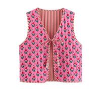 KANDEMY Damen Mode Blumenweste Y2k Leichte Steppweste Oversized Boho Ärmellos Cardigan Weste Vintage Outwear