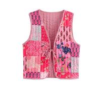 KANDEMY Damen Mode Blumenweste Y2k Leichte Steppweste Oversized Boho Ärmellos Cardigan Weste Vintage Outwear