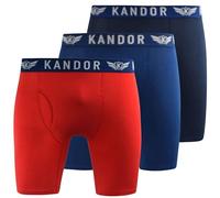 Kandor Bambus-Boxershorts für Herren mit langem Bein - 3er-Pack, weich, scheuerfest, feuchtigkeitsableitende Boxershorts für Männer mit Frontöffnung - Hosenschlitz, Herrenunterwäsche-Trunks im