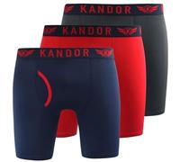 Kandor Herren-Boxershorts mit langem Bein - 3er-Pack, Stretch-Baumwolle, Anti-Chafing-Boxershorts für Männer, Herrenunterwäsche-Trunks mit Frontöffnung, Unterhosen-Multipack (X, TRUNKEN-PK-C, Red Mix)