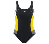 Badeanzug KANGAROOS, Damen, Gr. 44, N-Gr, schwarz (schwarz, gelb), Elasthan, Polyamid, Badeanzüge Badeanzug, in sportlichem Design und mit Shaping-Effekt (543879-44) schwarz, gelb