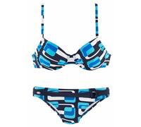 Bügel-Bikini KANGAROOS, Damen, Gr. 36, Cup E, blau (marine, blau), Polyamid, bedruckt, gemustert, Bikini-Sets Bügel-Bikini, im Retro-Design (624159-36) marine, blau