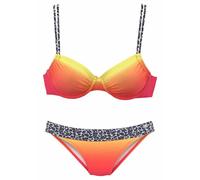 Bügel-Bikini KANGAROOS, Damen, Gr. 38, Cup D, orange (orange, gelb), Polyamid, Bikini-Sets Bügel-Bikini, mit trendigen Details im Leoprint, Topseller (222042-38) orange, gelb