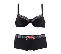 Bügel-Bikini KANGAROOS, Damen, Gr. 48, Cup E, schwarz, Polyamid, kontrastfarbene Details, unifarben mit Farbeinsatz, Bikini-Sets Bügel-Bikini, mit modischem Print, verstellbare Träger (853981-48) schw