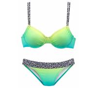 Bügel-Bikini KANGAROOS, Damen, Gr. 44, Cup F, blau (türkis, grün), Polyamid, Bikini-Sets Bügel-Bikini, mit trendigen Details im Leoprint, Topseller (633747-44) türkis, grün