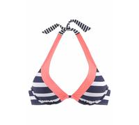 Bügel-Bikini-Top KANGAROOS "Anita", Damen, Gr. 36, Cup D, blau (marine, weiß), Microfaser, Polyamid, gestreift, kontrastfarbene Details, Bikini-Oberteile Bügel-Bikini-Top, im angesagten Blockstreifend