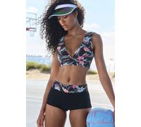 Bustier-Bikini-Top KANGAROOS "Agave" Gr. 42, Cup C/D, schwarz (schwarz, bedruckt) Damen Bikini-Oberteile Ocean Blue mit V-Ausschnitt (43092646-42)
