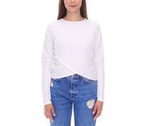 KangaROOS Damen Langarm-Shirt Cropped geschnitten Rundhals-Longsleeve in Wickeloptik Sweatshirt 90315813 Weiß 46