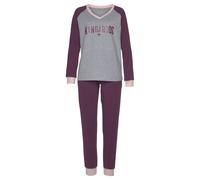 Pyjama KANGAROOS, Damen, Gr. 40/42, rot (bordeaux, grau, meliert), Single Jersey, Graumeliert (Obermaterial): 90% Baumwolle, 10% Polyester. Obermaterial: 100% Baumwolle, bedruckt, bequem lang, V-Aussc