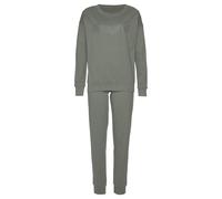 Pyjama KANGAROOS, Damen, Gr. 36/38, grün (khaki), Single Jersey, Obermaterial: 100% Baumwolle, bedruckt, Basic, bequem lang, Rundhals, Rippbündchen, Homewear-Sets Pyjama, mit Slogan-Frontdruck (673952
