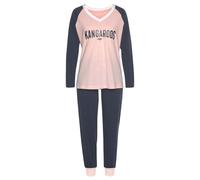 Pyjama KANGAROOS, Damen, Gr. 32/34, bunt (rosa, dunkelblau), Single Jersey, Obermaterial: 100% Baumwolle, bedruckt, bequem lang, V-Ausschnitt, Raglanärmel Rippbündchen kontrastfarben, Homewear-Sets Py