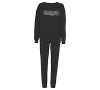 Pyjama KANGAROOS, Damen, Gr. 32/34, schwarz, Single Jersey, Obermaterial: 100% Baumwolle, bedruckt, Basic, bequem lang, Rundhals, Rippbündchen, Homewear-Sets Pyjama, mit Slogan-Frontdruck (93516138-32