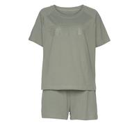 Shorty KANGAROOS, Damen, Gr. 44/46, grün (khaki), Single Jersey, Obermaterial: 100% Baumwolle, bedruckt, bequem kurz, Rundhals, Raglanärmel, Homewear-Sets Shorty, mit Slogan-Frontdruck (99822257-44) k
