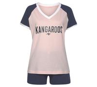Shorty KANGAROOS, Damen, Gr. 40/42, bunt (rosa, dunkelblau), Single Jersey, Obermaterial: 100% Baumwolle, bedruckt, bequem kurz, V-Ausschnitt, Raglanärmel kontrastfarben, Homewear-Sets Shorty, mit kon
