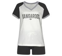 Shorty KANGAROOS, Damen, Gr. 40/42, schwarz-weiß (schwarz, weiß), Single Jersey, Obermaterial: 100% Baumwolle, bedruckt, bequem kurz, V-Ausschnitt, Raglanärmel kontrastfarben, Homewear-Sets Shorty, mi