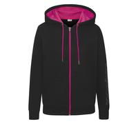 Sweatjacke KANGAROOS, Damen, Gr. 36/38, schwarz, Single Jersey, Obermaterial: 60% Baumwolle, 40% Polyester, unifarben mit Farbeinsätzen, bedruckt, kontrastfarbene Details, sportlich, bequem hüftbedeck