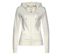 Sweatjacke KANGAROOS, Damen, Gr. 36/38, weiß, Interlock, Obermaterial: 60% Baumwolle, 40% Polyester, unifarben, Basic, hüftlang, Rippbündchen, Sweatjacken Sweatjacke, mit großem Logodruck auf dem Rück