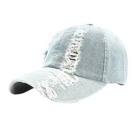 Kangqifen Herren Damen Distressed Used-Look Abgenutzte Denim Gewaschener Baumwolle Baseballkappe Caps(Hellblau)