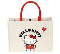 Kanguru, Hello Kitty Große Damen-Handtasche Baumwolle mit roten Griffen, gefütterte Einkaufstasche mit Innentasche, modische Geschenkidee für Reisen, Einkaufen, Fitnessstudio, Arbeit