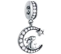 Kaninchen Charms auf der Mondsichel Anhänger, fit Pandora Ostern Tag Armband, 925 Sterling Silber charm Rabbit Hase mit Sparkly CZ Tier Perlen, Haustier Geschenk für Nichte/Schwester/Weihnachten