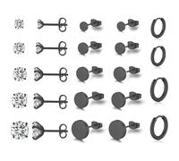 KANOUE 12 Paar kleine Ohrstecker aus Edelstahl f r Damen, Multipack, Zirkonia-Ohrring-Set, schwarze Ohrstecker f r Damen, hypoallergene Ohrringe