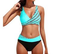 Kanpola Bikini Damen Set GläNzend Zweiteilige Badeanzug Mit Cups Push Up Sexy Triangel Bikini Oberteil+String Bkinihose Schwimmanzug High Waist BadeanzüGe Bademode Swimsuit Strandmode