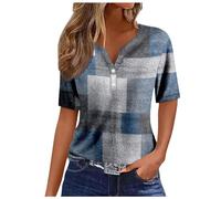 Kanpola Bluse Damen Elegant V-Ausschnitt T-Shirt Mode Bunte Drucken Lose Kurzarm Sommeroberteile Knopfleiste Tunika Tops Frauen Hemdbluse Freizeit Strand Oberteile Sommershirts