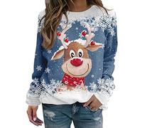 Kanpola Damen 3D Pullover Weihnachtspullover Rundhals Drucken Sweatshirt Sweater Herbst Winter Langarm Pullis Bluse Weihnachten Frauen Lässige Sport Oberteile Tops