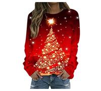 Kanpola Damen 3D Pullover Weihnachtspullover Rundhals Drucken Sweatshirt Sweater Herbst Winter Langarm Pullis Bluse Weihnachten Frauen Lässige Sport Oberteile Tops