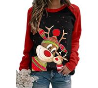 Kanpola Damen 3D Pullover Weihnachtspullover Rundhals Drucken Sweatshirt Sweater Herbst Winter Langarm Pullis Bluse Weihnachten Frauen Lässige Sport Oberteile Tops