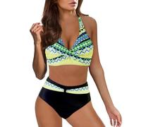 Kanpola Damen Badeanzug Mode Drucken 2tlg Bikini Set Push Up mit Bügel V Ausschnitt High Waist Breite Träger Bademode Bauchweg Badeanzüge Zweiteiliger Strandbikini Schwimmanzug