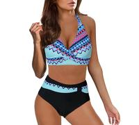 Kanpola Damen Badeanzug Mode Drucken 2tlg Bikini Set Push Up mit Bügel V Ausschnitt High Waist Breite Träger Bademode Bauchweg Badeanzüge Zweiteiliger Strandbikini Schwimmanzug
