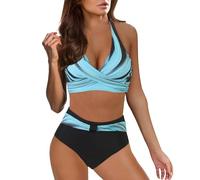 Kanpola Damen Badeanzug Mode Drucken 2tlg Bikini Set Push Up mit Bügel V Ausschnitt High Waist Breite Träger Bademode Bauchweg Badeanzüge Zweiteiliger Strandbikini Schwimmanzug